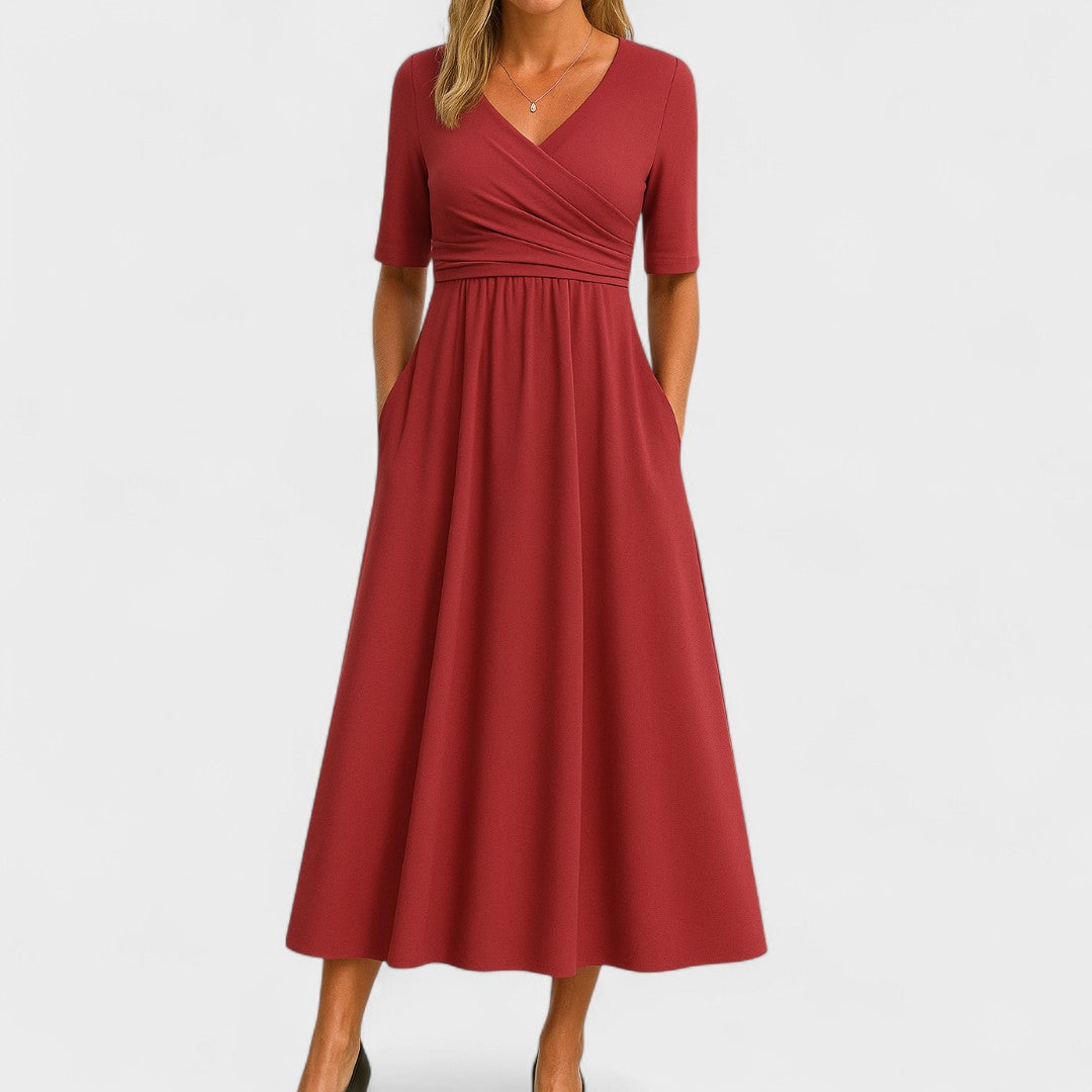 Anneliese™ | Women's Soft V-Neck Midi Dress