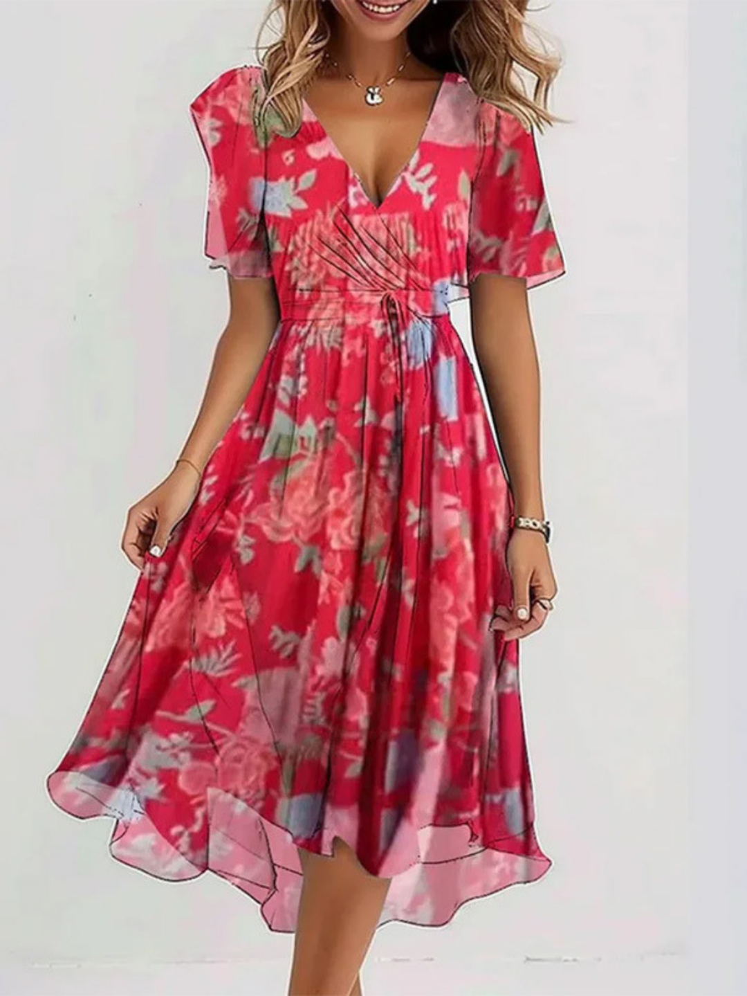 Anouk™ | Women's Chiffon V-Neck Midi Dress