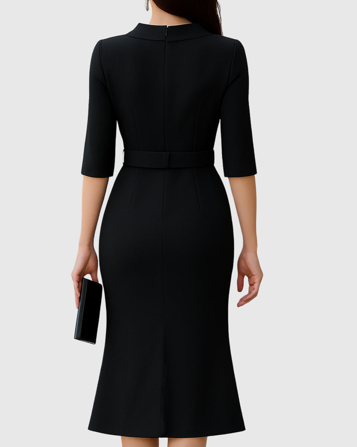 Audrey™ | Women's Elegant Belted Midi Dress