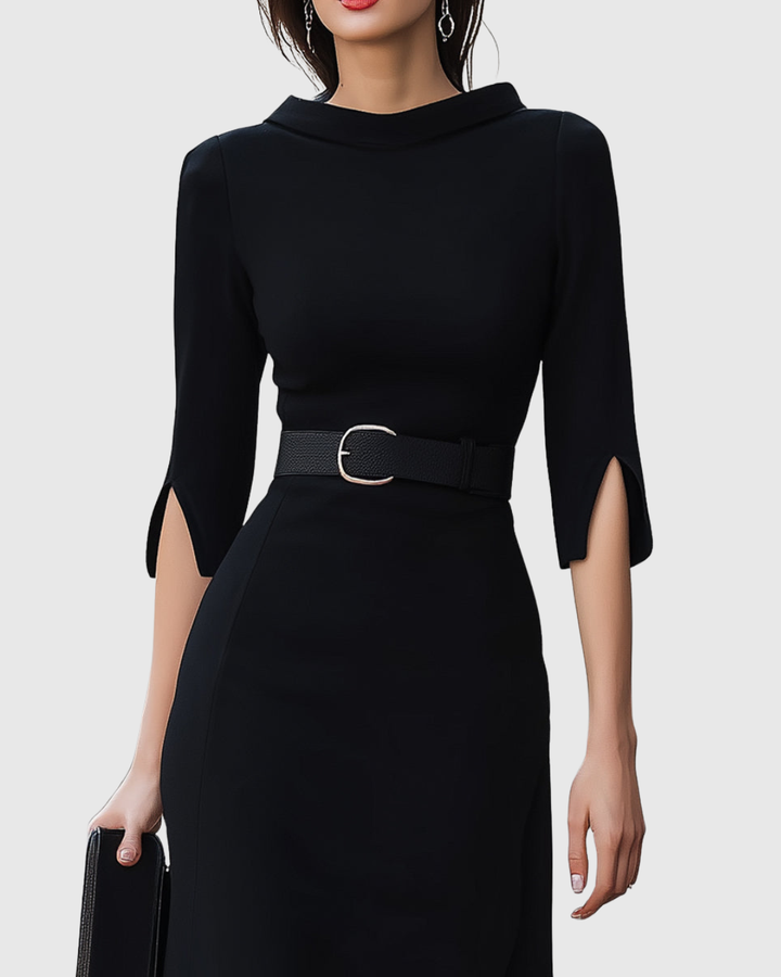 Audrey™ | Women's Elegant Belted Midi Dress