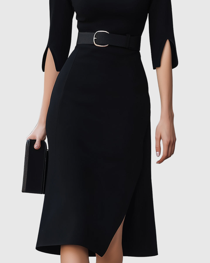 Audrey™ | Women's Elegant Belted Midi Dress