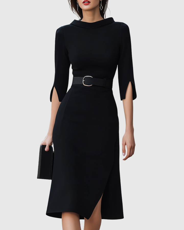 Audrey™ | Women's Elegant Belted Midi Dress