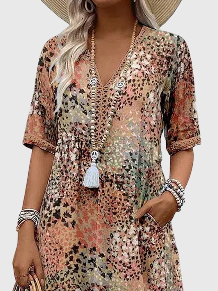 Brigid™ | Women's Soft V-Neck Boho Midi Dress