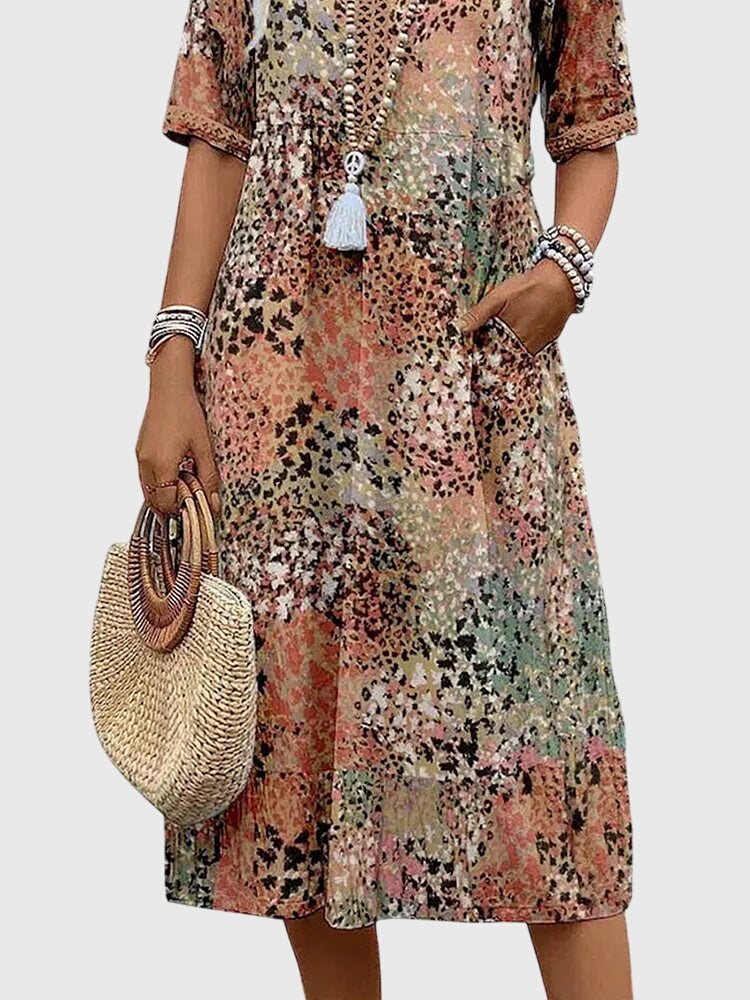 Brigid™ | Women's Soft V-Neck Boho Midi Dress
