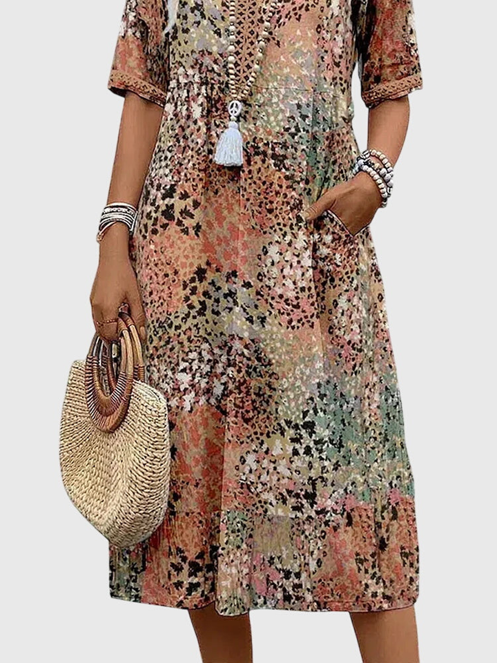 Brigid™ | Women's Soft V-Neck Boho Midi Dress