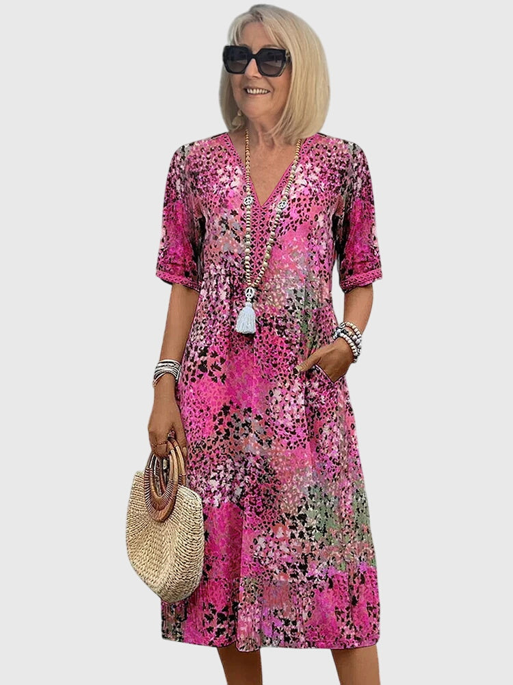 Brigid™ | Women's Soft V-Neck Boho Midi Dress