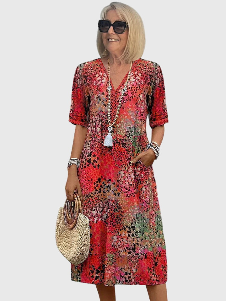 Brigid™ | Women's Soft V-Neck Boho Midi Dress