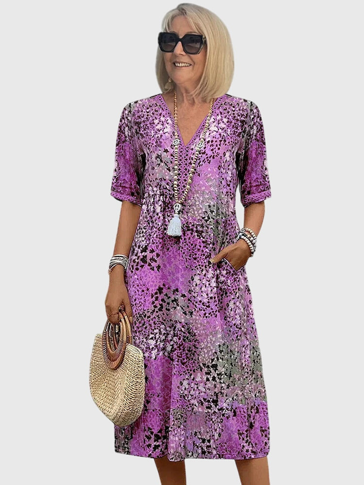 Brigid™ | Women's Soft V-Neck Boho Midi Dress