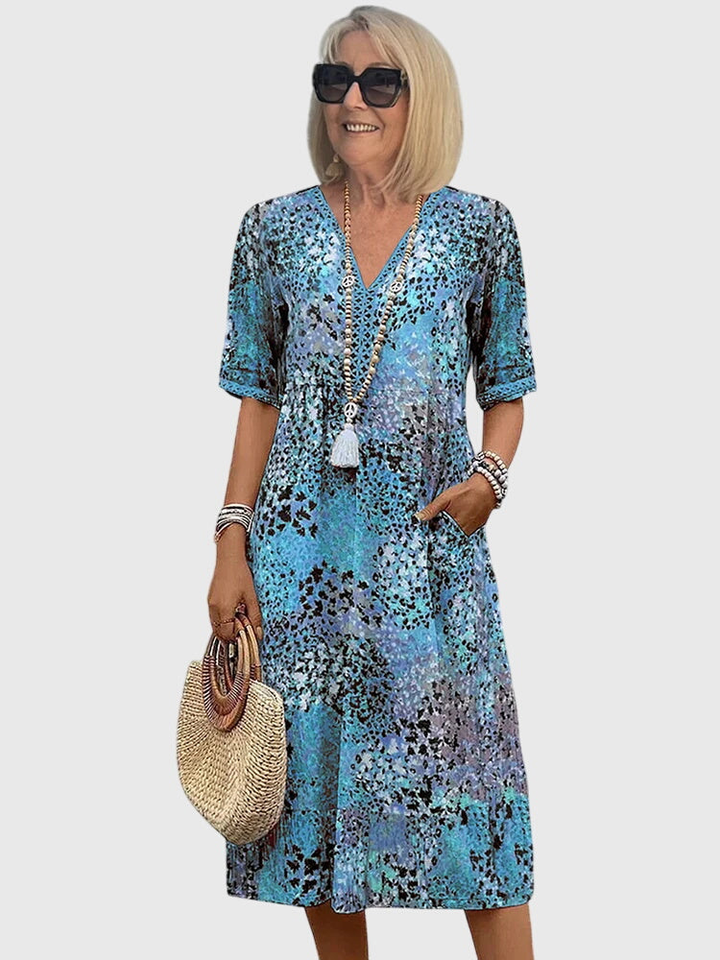 Brigid™ | Women's Soft V-Neck Boho Midi Dress