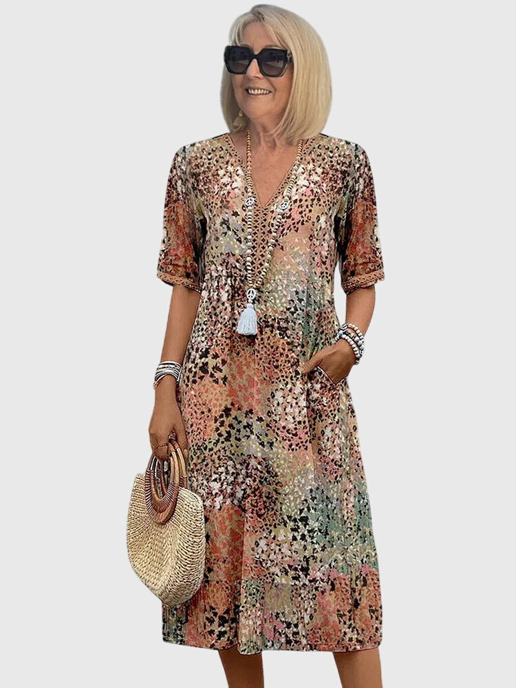 Brigid™ | Women's Soft V-Neck Boho Midi Dress