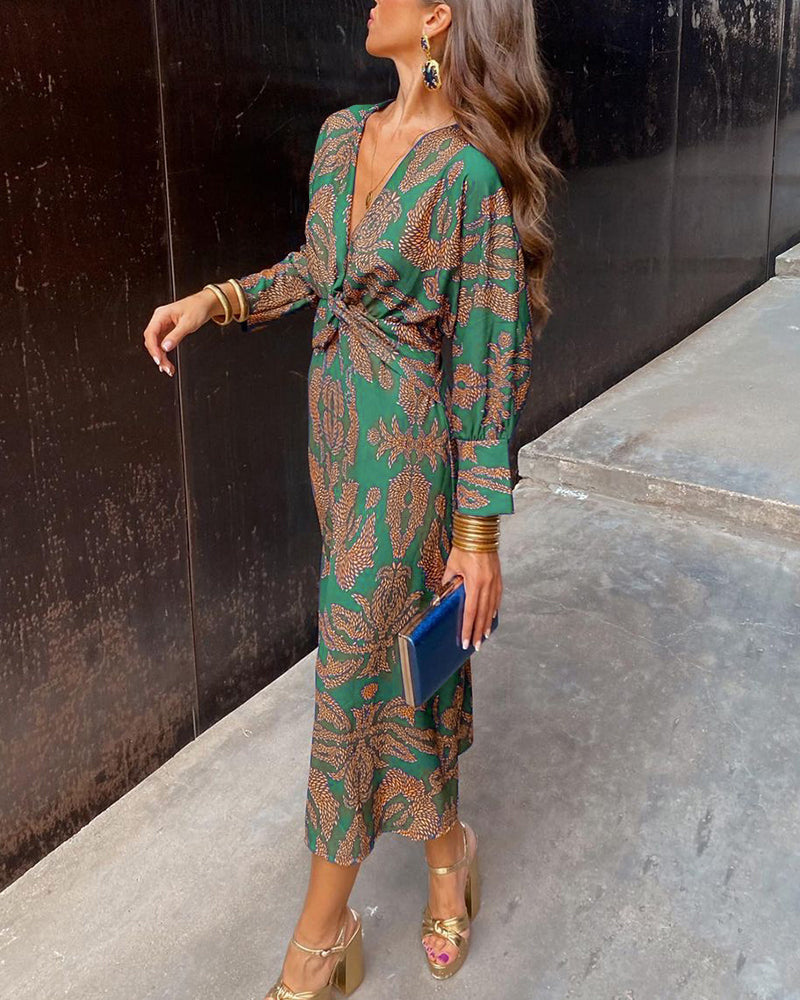 Cassia™ | Women's Elegant Printed Twist Midi Dress