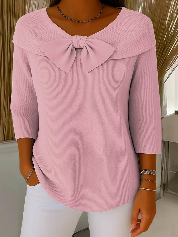 Coraline™ | Women's Soft Ribbed Bow Knit Top