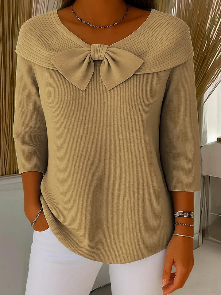 Coraline™ | Women's Soft Ribbed Bow Knit Top