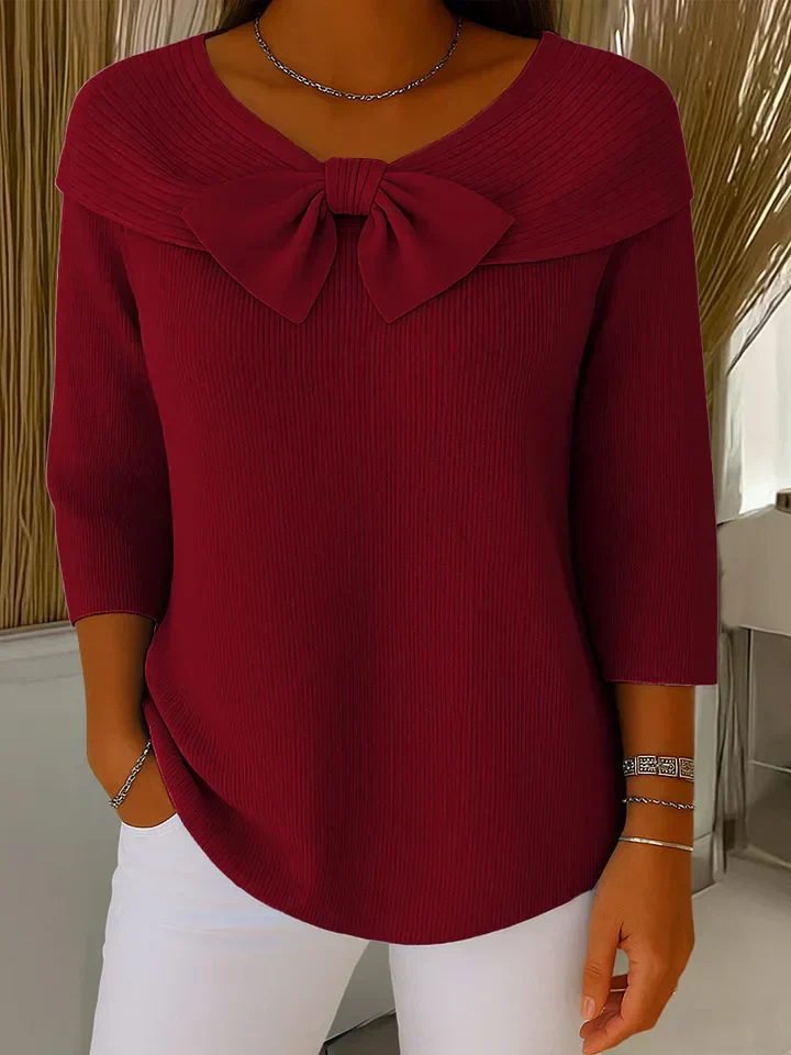 Coraline™ | Women's Soft Ribbed Bow Knit Top