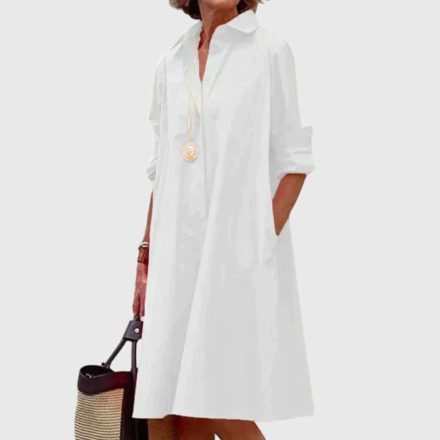 Estelle™ | Women's Soft Cotton Collared Shirt Dress