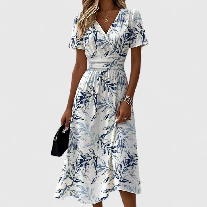 Isadora™ | Women's Soft Cotton Leaf Print Midi Dress