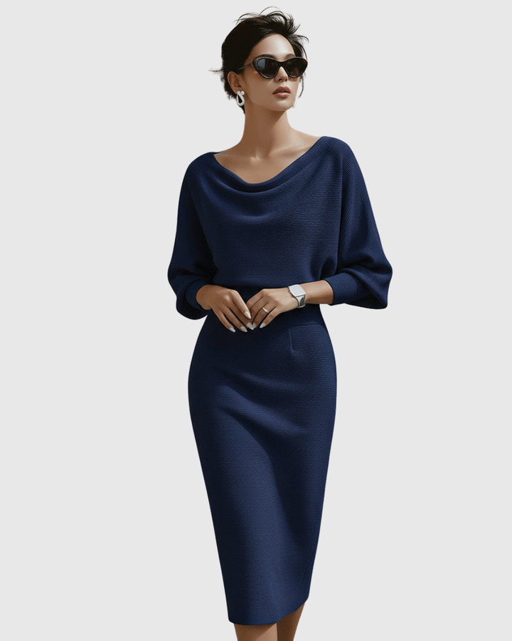 Margaux™ | Women's Soft Knit Cowl Neck Midi Dress