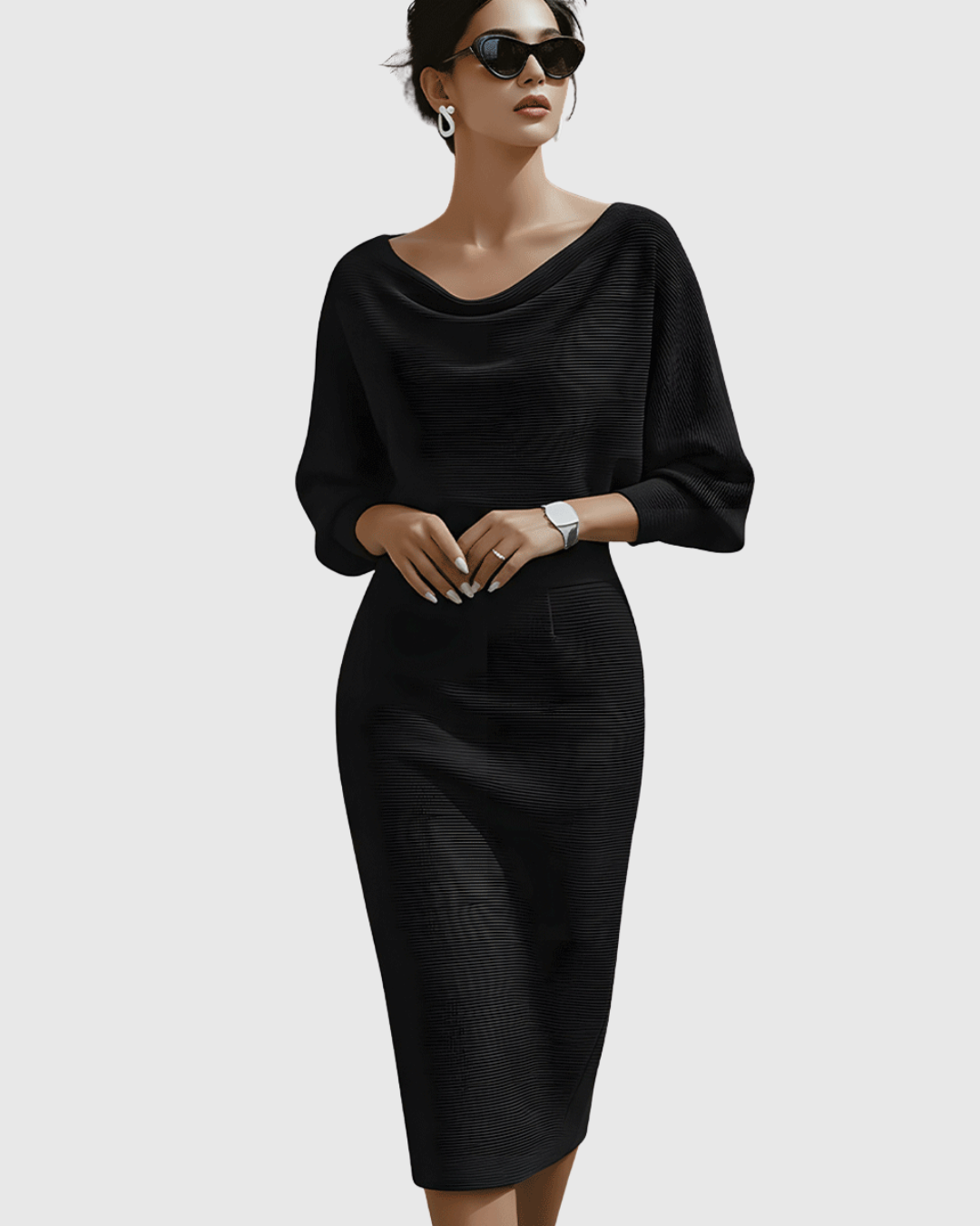 Margaux™ | Women's Soft Knit Cowl Neck Midi Dress