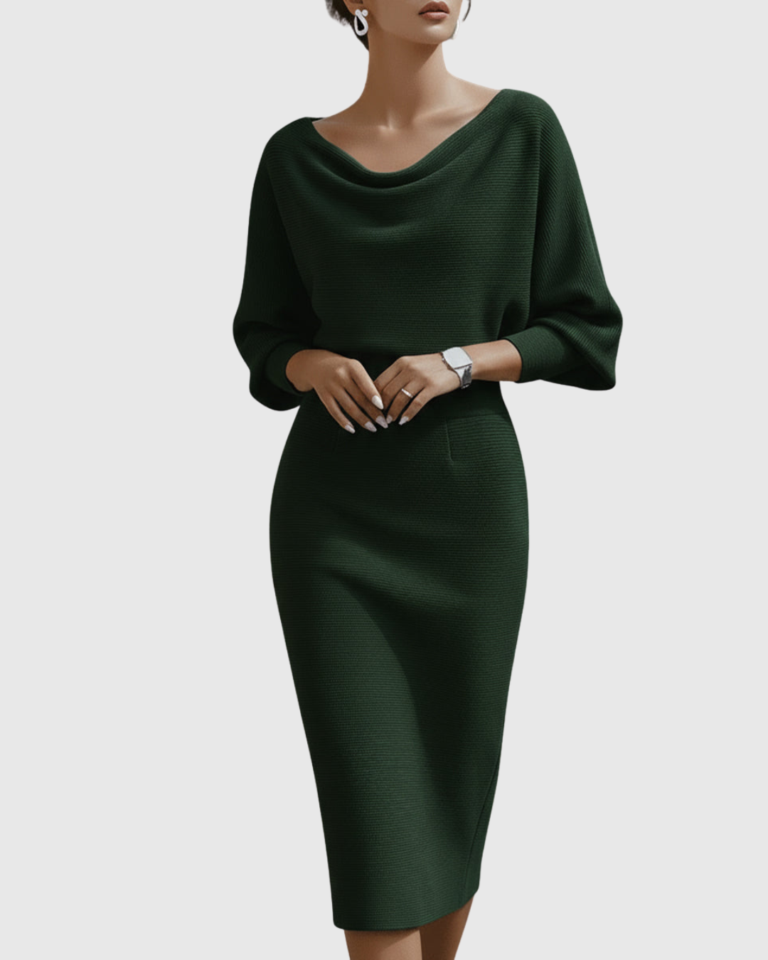 Margaux™ | Women's Soft Knit Cowl Neck Midi Dress