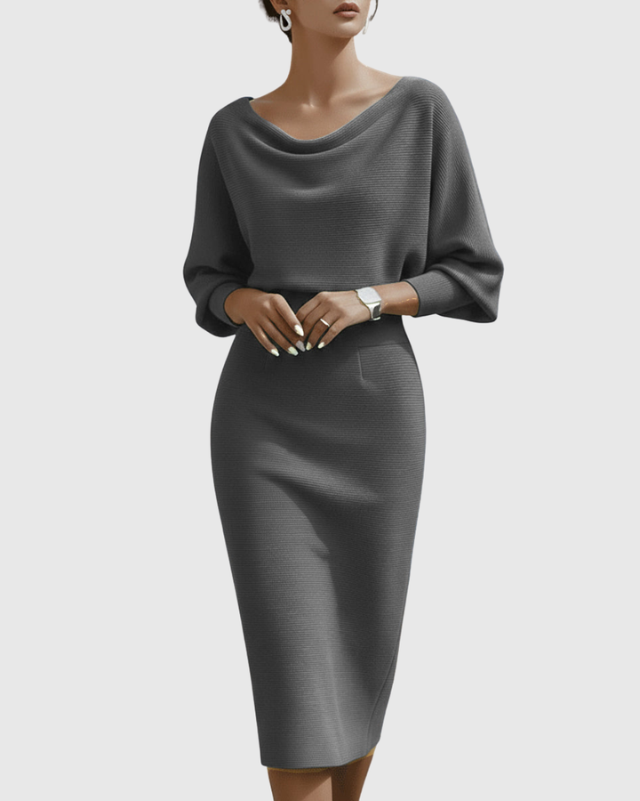 Margaux™ | Women's Soft Knit Cowl Neck Midi Dress