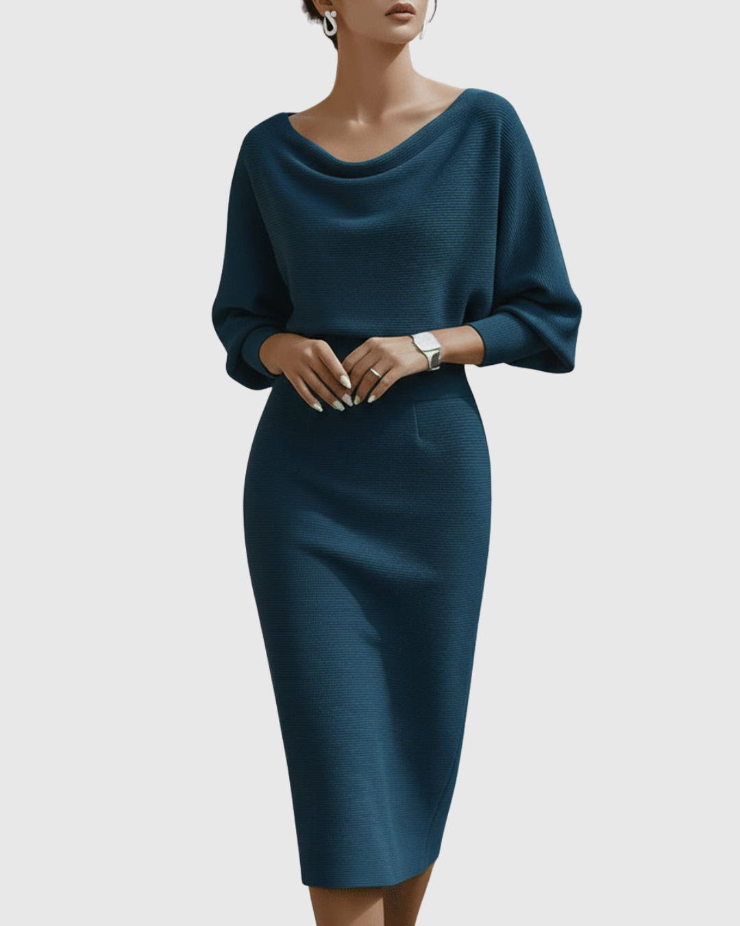 Margaux™ | Women's Soft Knit Cowl Neck Midi Dress