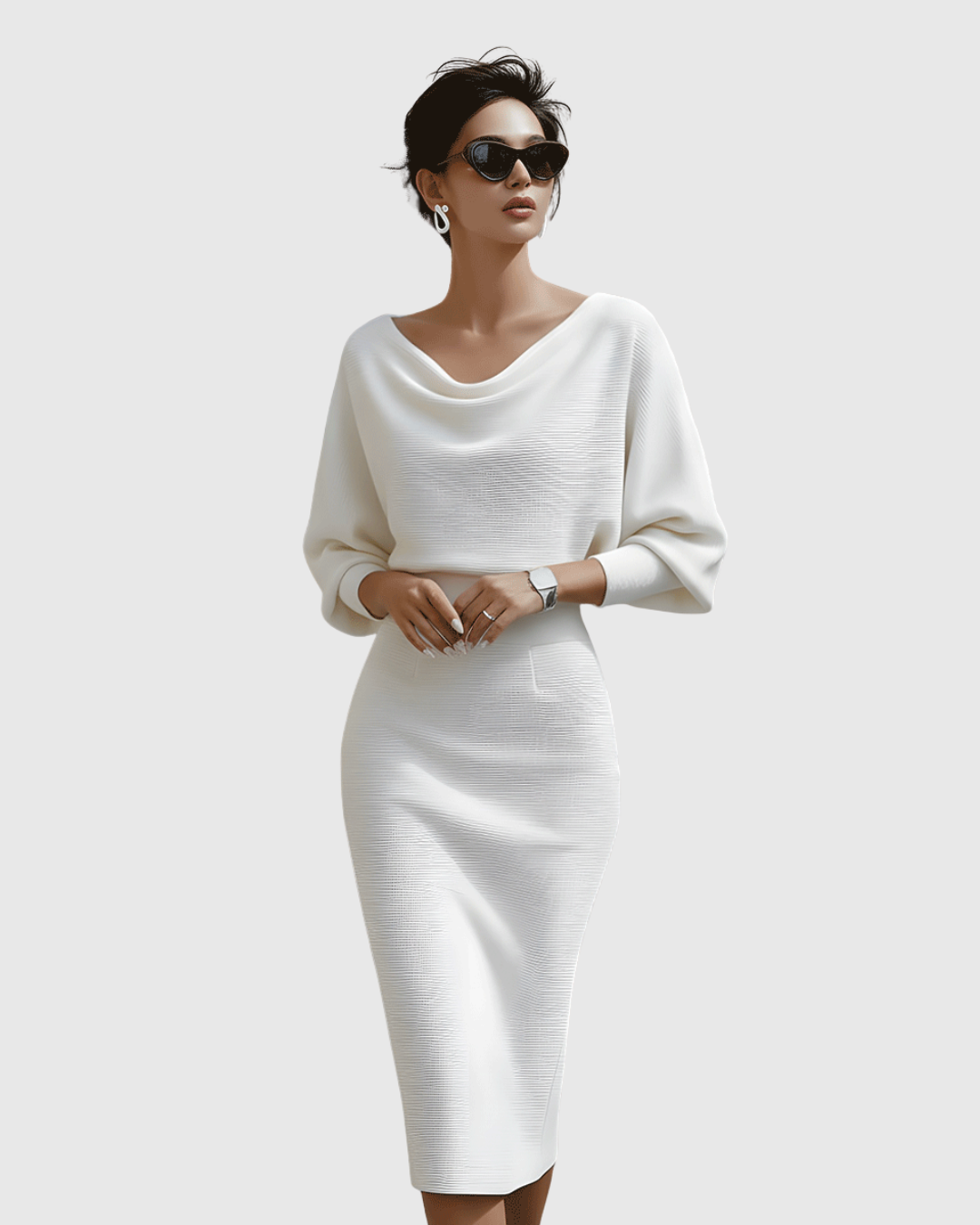 Margaux™ | Women's Soft Knit Cowl Neck Midi Dress