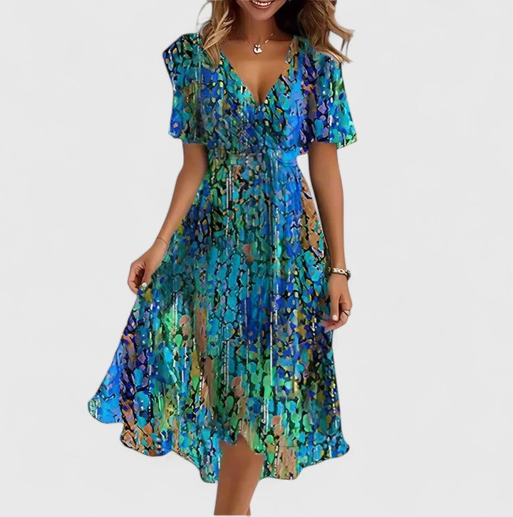 Marlowe™ | Women's Elegant Floral Chiffon Wrap Midi Dress