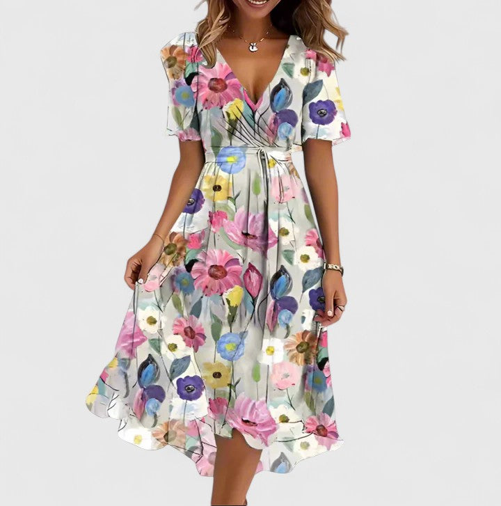 Marlowe™ | Women's Elegant Floral Chiffon Wrap Midi Dress