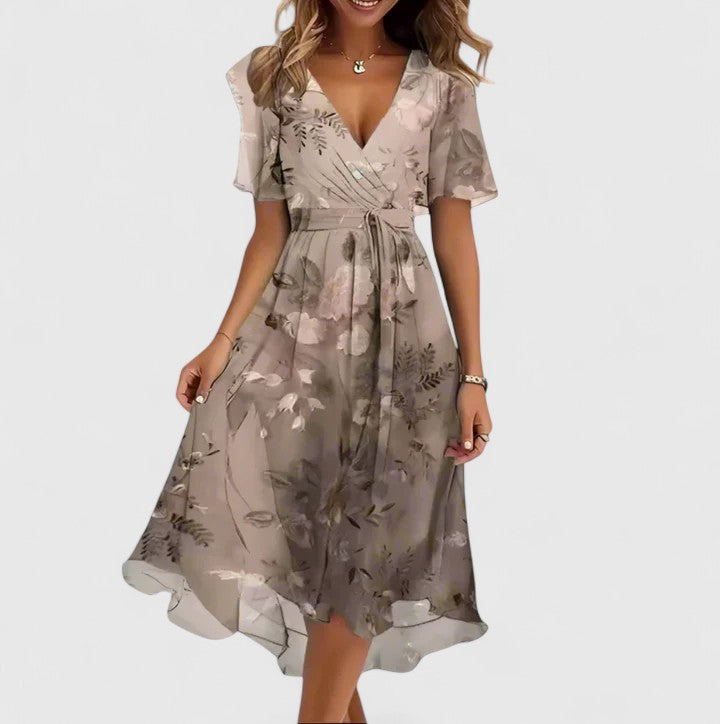 Marlowe™ | Women's Elegant Floral Chiffon Wrap Midi Dress