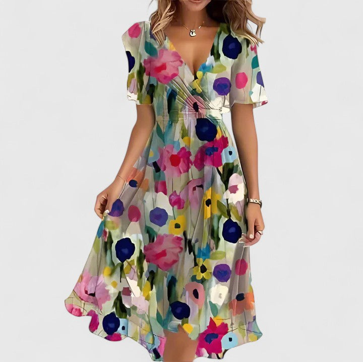 Marlowe™ | Women's Elegant Floral Chiffon Wrap Midi Dress