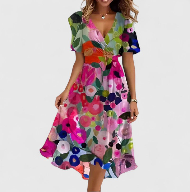 Marlowe™ | Women's Elegant Floral Chiffon Wrap Midi Dress