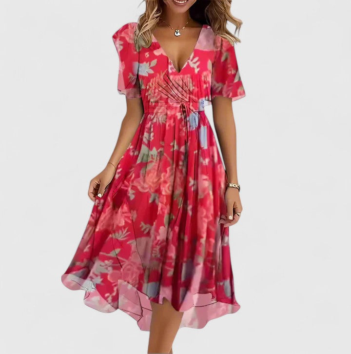 Marlowe™ | Women's Elegant Floral Chiffon Wrap Midi Dress