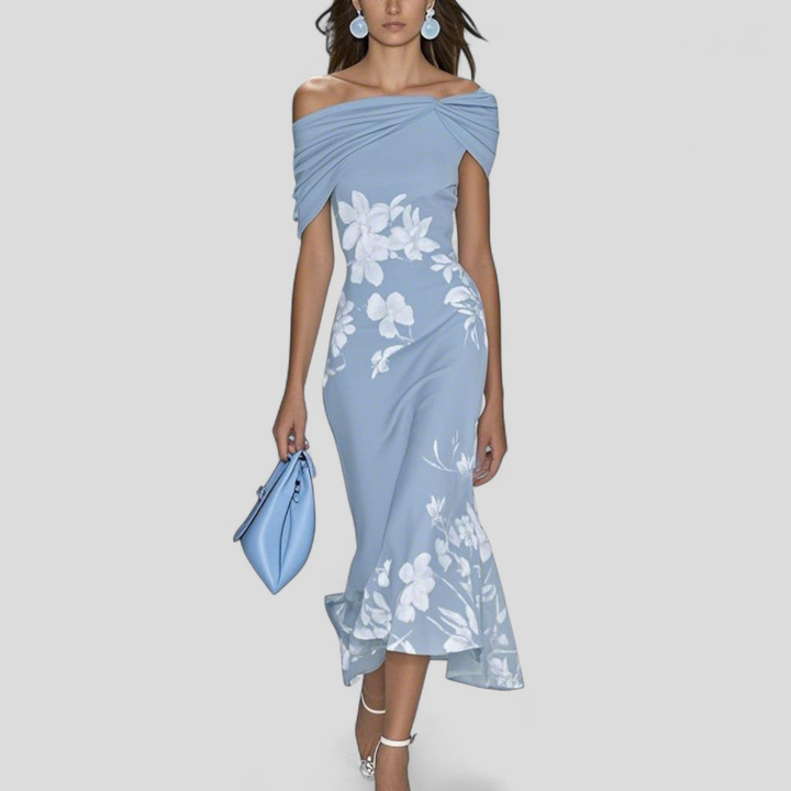 Marlowe™ | Women's Soft Floral Off-Shoulder Midi Dress