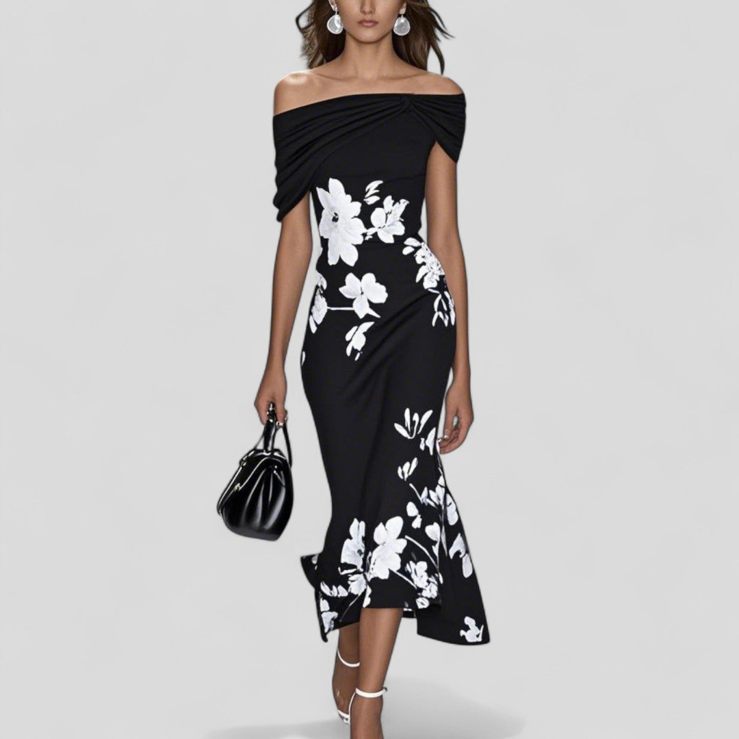 Marlowe™ | Women's Soft Floral Off-Shoulder Midi Dress