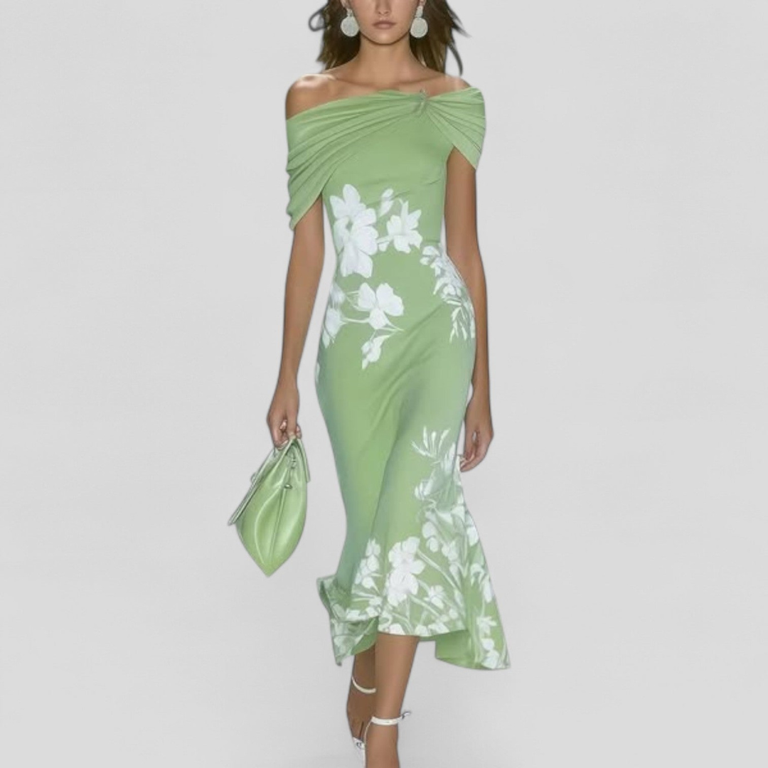 Marlowe™ | Women's Soft Floral Off-Shoulder Midi Dress