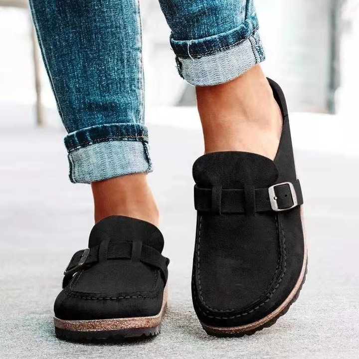 Mireya™ | Women's Suede Buckle Clog Mules