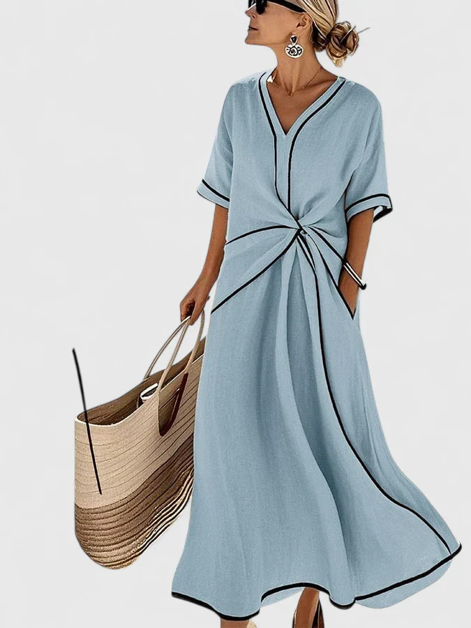 Priya™ | Women's Linen V-Neck Maxi Dress
