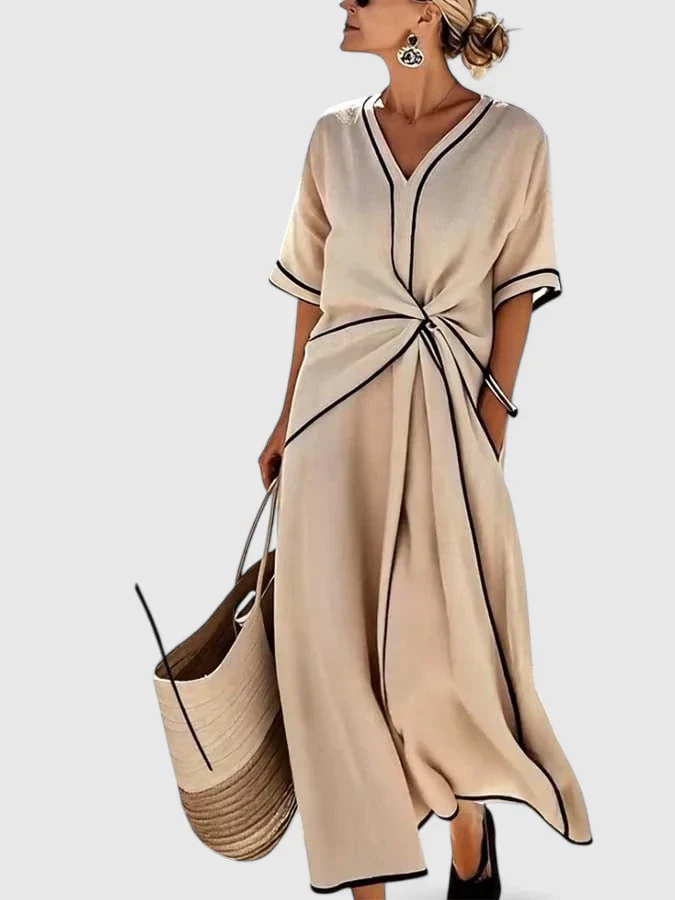 Priya™ | Women's Linen V-Neck Maxi Dress