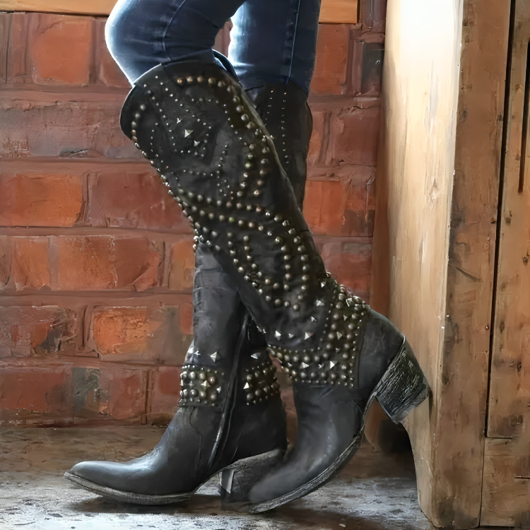 Saskia™ | Women's Leather Studded Cowboy Boots