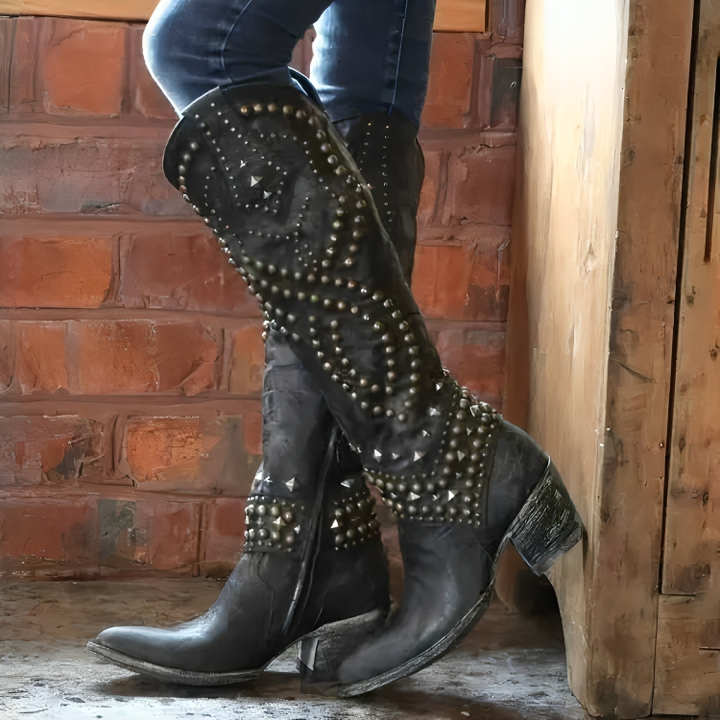 Saskia™ | Women's Leather Studded Cowboy Boots