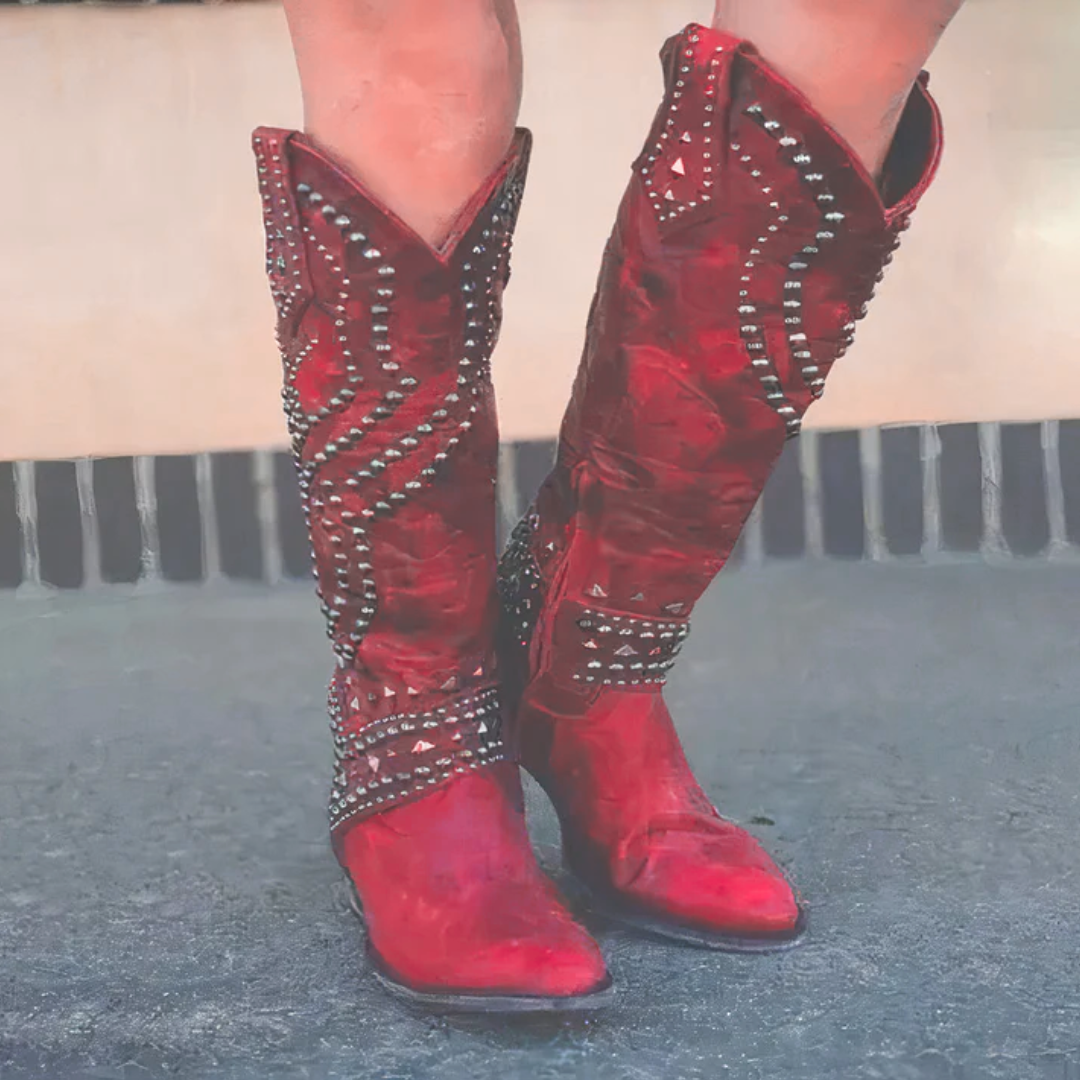 Saskia™ | Women's Leather Studded Cowboy Boots