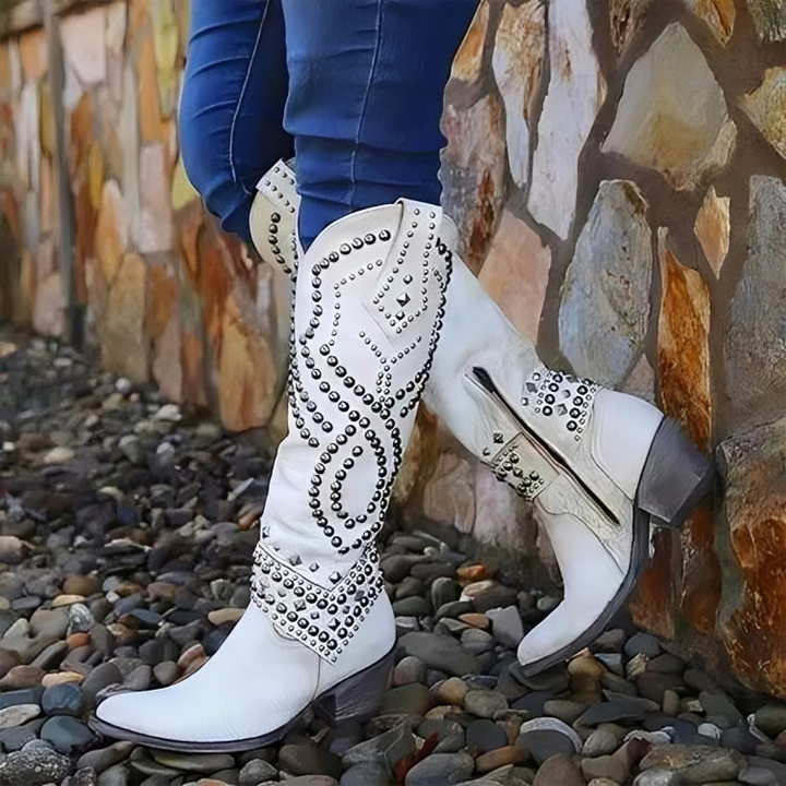 Saskia™ | Women's Leather Studded Cowboy Boots