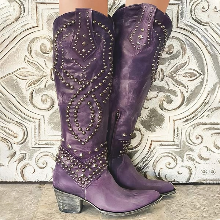 Saskia™ | Women's Leather Studded Cowboy Boots