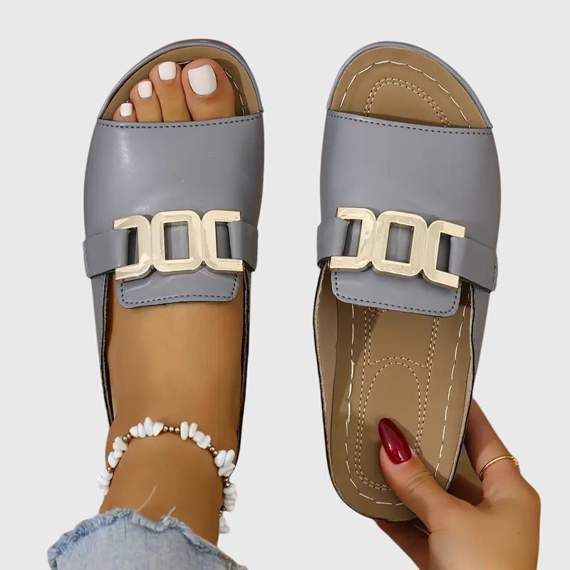 Solene™ | Women's Comfort Gold Buckle Slide Sandals