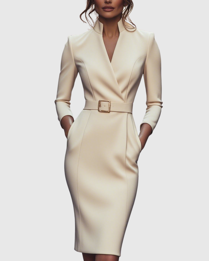 Vivienne™ | Women's Elegant Belted Midi Dress