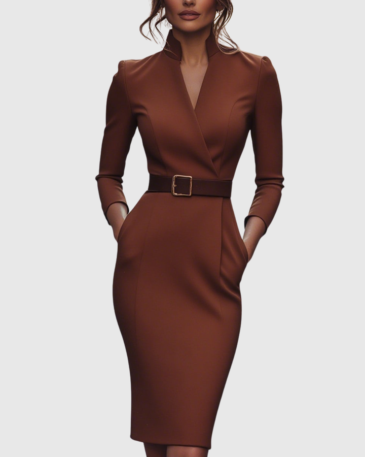 Vivienne™ | Women's Elegant Belted Midi Dress