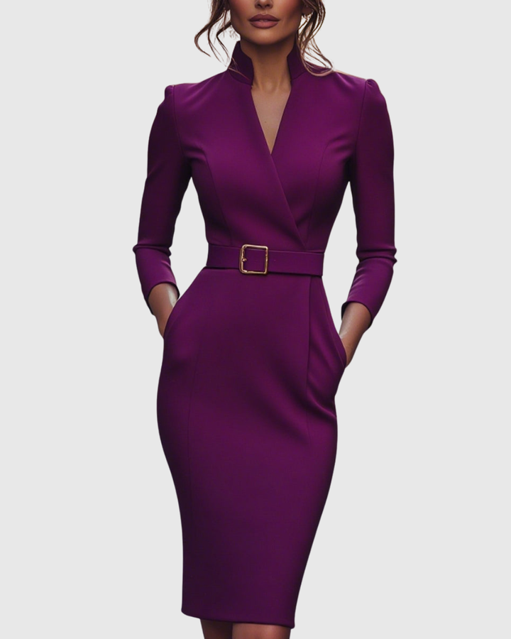 Vivienne™ | Women's Elegant Belted Midi Dress