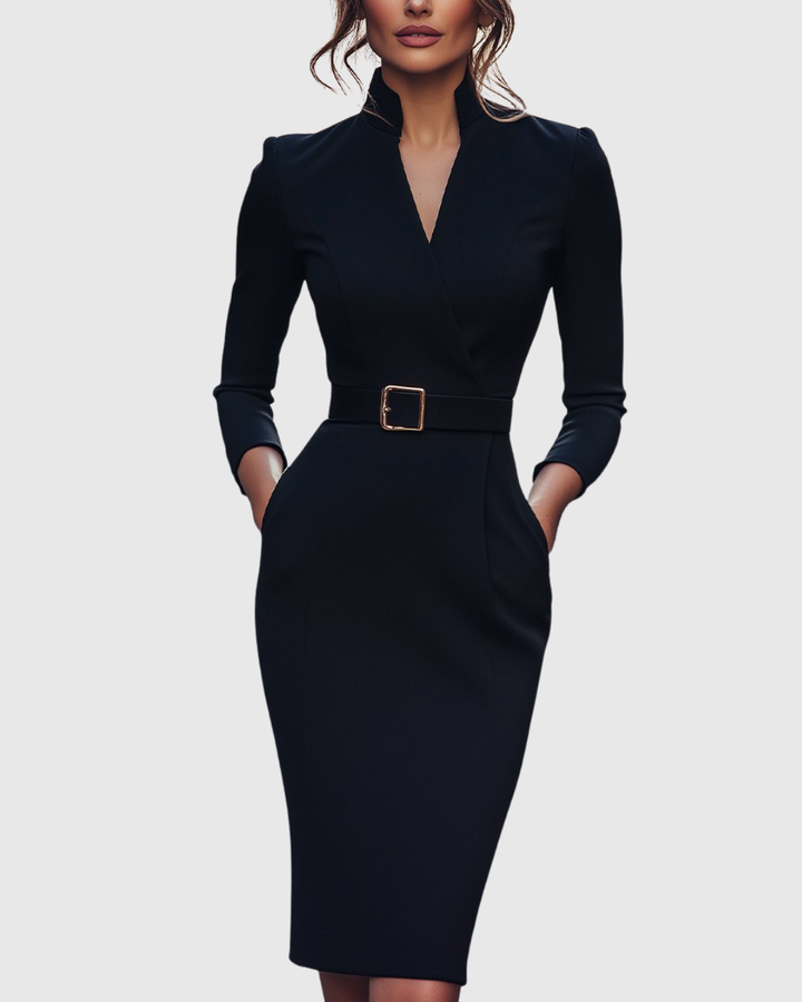 Vivienne™ | Women's Elegant Belted Midi Dress